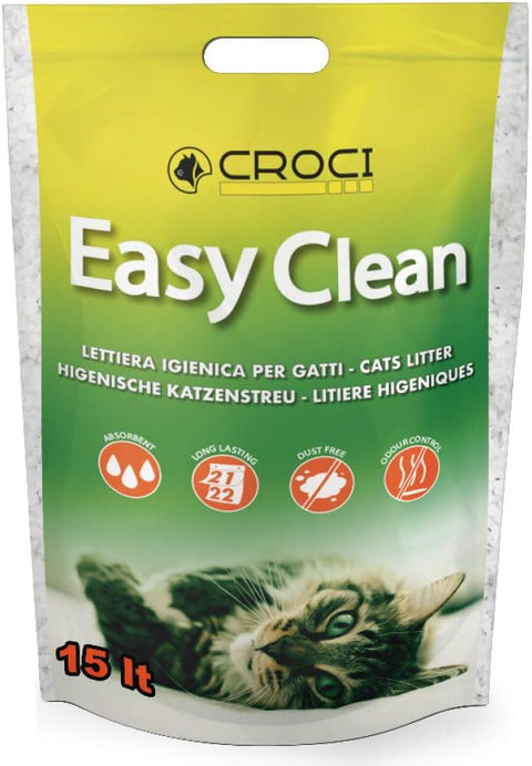 Croci Easy Clean - Lettiera Gatto Silicio - Sabbia Lettiera per Gatti in Cristalli di Silicio - Sabbietta Gatto ad Alto Assorbimento e Facile da Pulire, 15 Lt