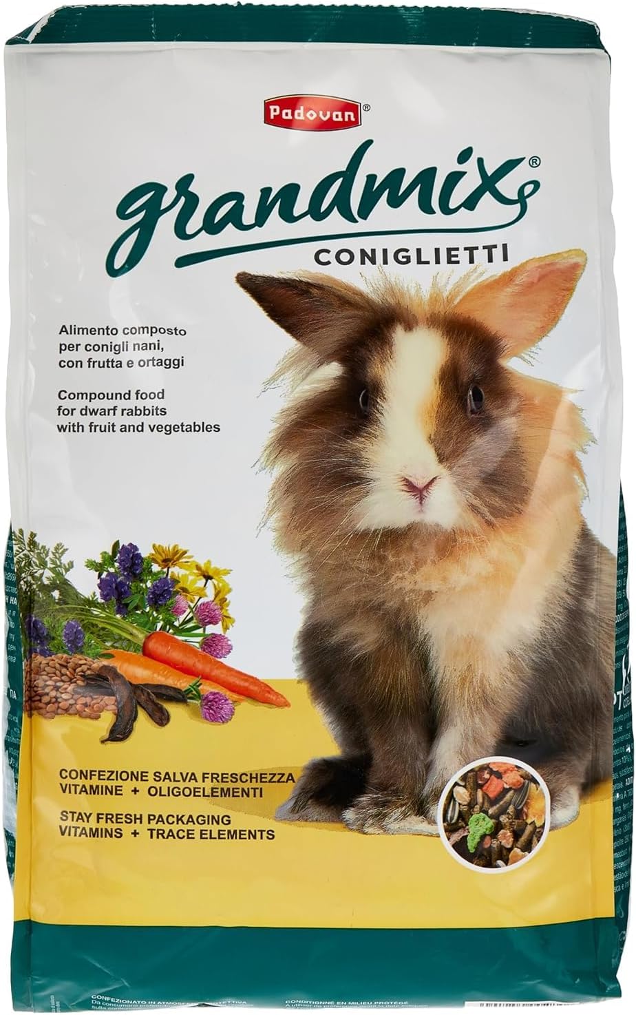 Padovan Grandmix Coniglietti - Alimento Completo per conigli con frutta e ortaggi -850 GRAMMI