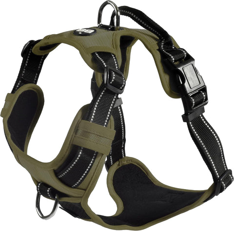 Bobby Rando Walk - Pettorina per cani Taglia XS, in Nylon Riflettente, Fibbie Regolabili a Chiusura Sicura, Facile da Indossare, Khaki Girocollo 20-32 cm, Giropetto 36-43 cm