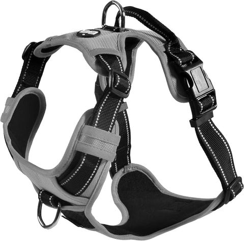 Bobby Rando Walk - Pettorina per cani Taglia L, in Nylon Riflettente, Fibbie Regolabili a Chiusura Sicura, Facile da Indossare, Grigio Girocollo 46-70 cm, Giropetto 56-73 cm