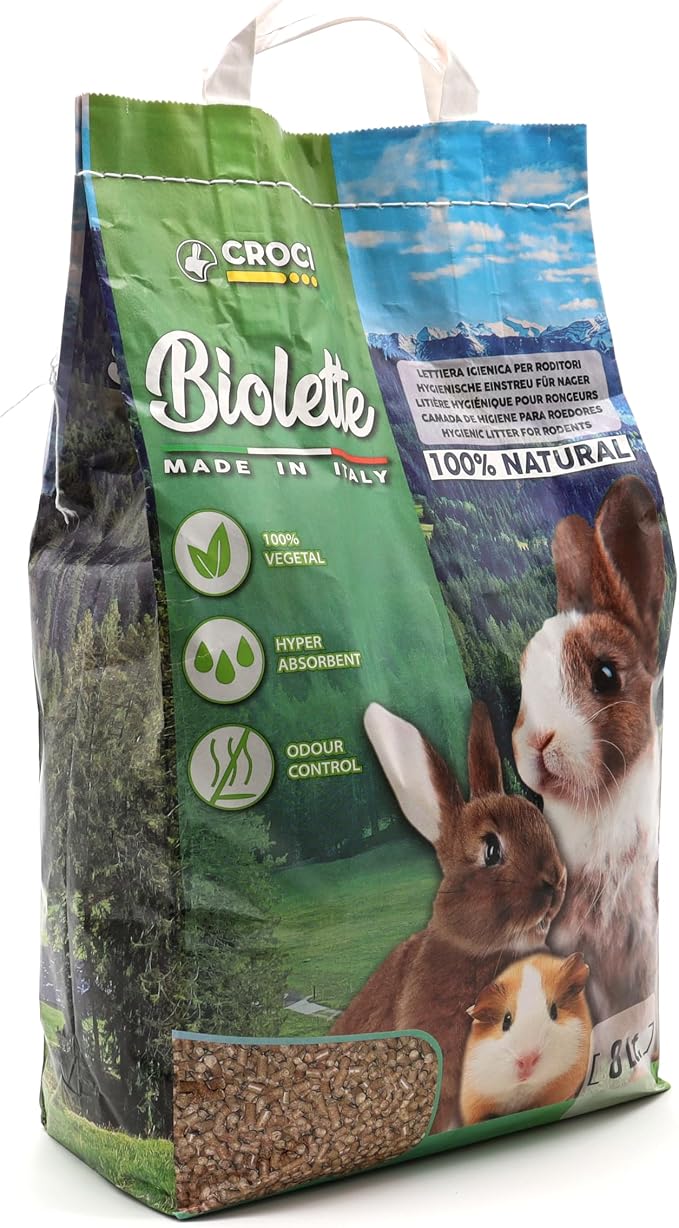Croci Biolette - Lettiera ecologica 8 litri, lettiera pellet, naturale e biologica, per conigli roditori uccelli e piccoli mammiferi, antiodore