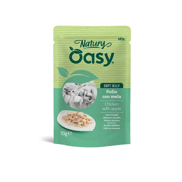 Oasy Natury Soft Jelly Pollo con Mela in busta per Gatti