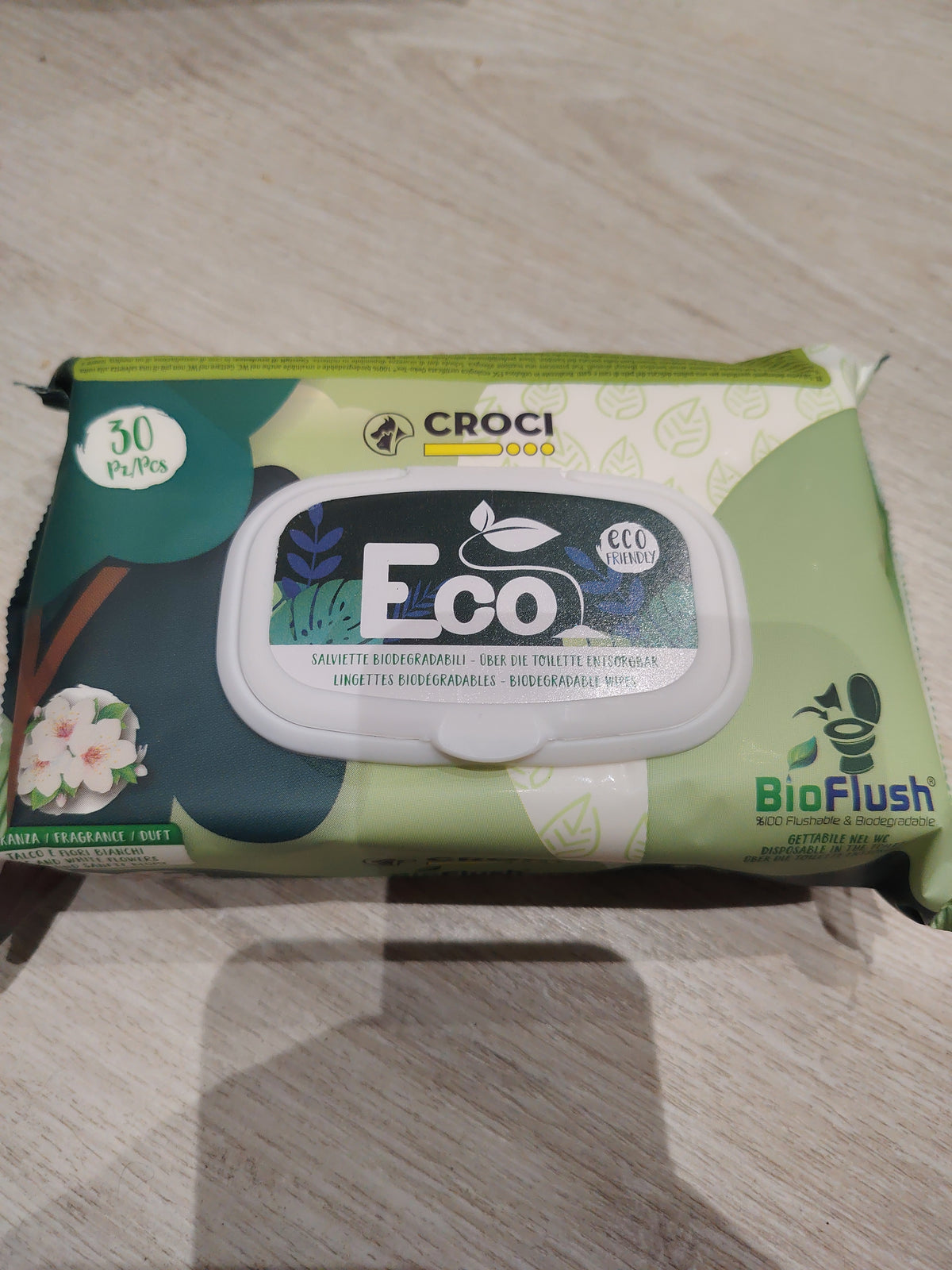 Salviette cane gatto biodegradabili eco croci 30 pezzi fragranza talco e fiori