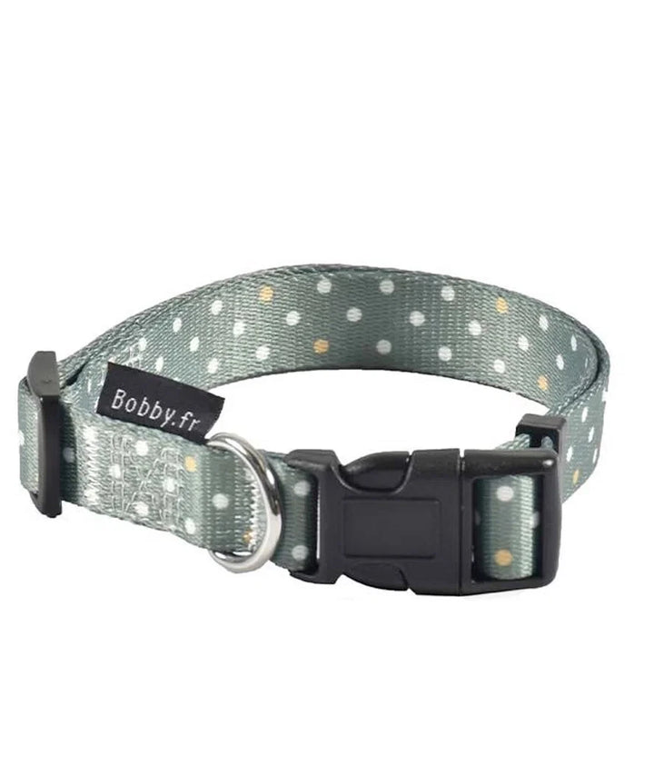 Collare in nylon blu decorazioni a pois bianchi modello Pretty per cani CrocI XS 18 X 28 CM